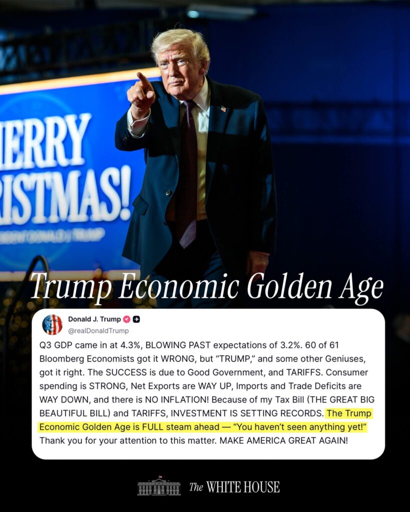 Trump Hails ‘Economic Golden Age,’ Points to Strong Consumer Spending and Trade Gains