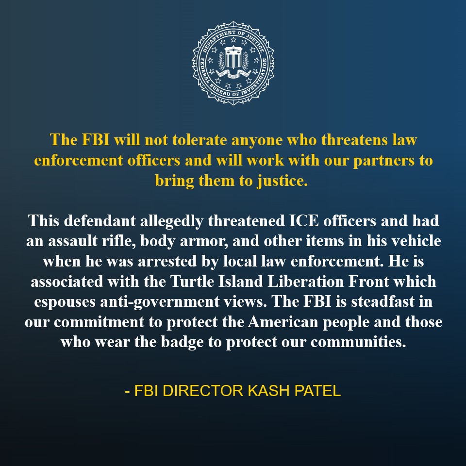 Suspected Extremist Arrested After Alleged Threats Against ICE Officers, FBI Says