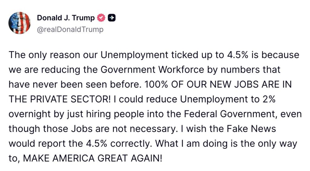 Trump Blames Rise in Unemployment on Historic Reduction of Federal Workforce
